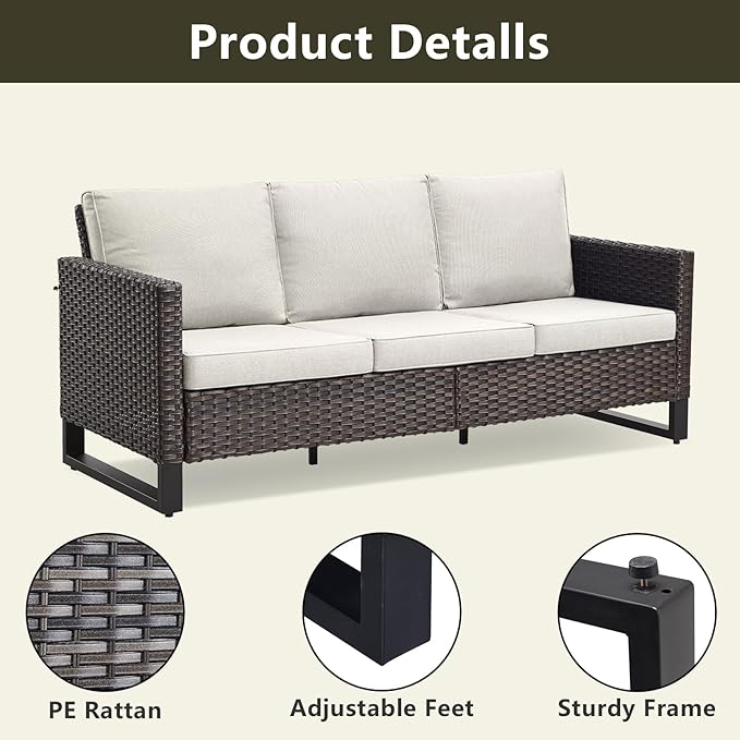 Rilyson Wicker Outdoor Patio Furniture Set - 6 Piece Patio Conversation Set with 2 Swivel Rocker Chairs,2 Rattan Ottoman,1 Couch and 1 Metal Coffee Table for Outside Porch Deck Backyard(Brown/Beige)