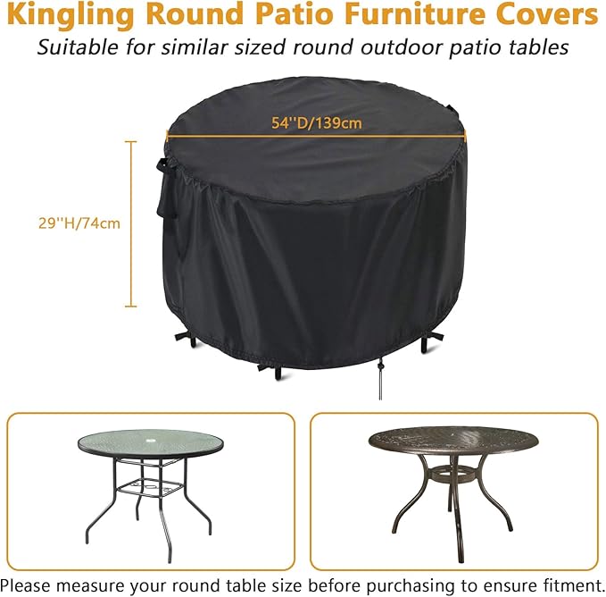 Kingling Patio Furniture Covers Waterproof, Round Patio Table Cover 54 inch Heavy Duty Outdoor Table Cover for Dining & Coffee Table Chair Set, Small Firepit Table All Weather Resistant--54''D x29''H