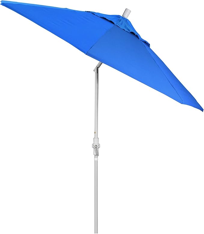 California Umbrella 9' Round Aluminum Market Umbrella, Crank Lift, Collar Tilt, White Pole, Royal Blue Olefin