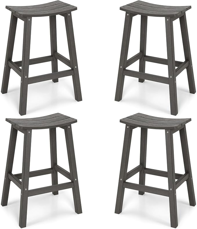 Weatherproof Bar Stools Set of 4, 28" Height Outdoor Bar Stools Holds up to 400 lbs, Saddle Seat, Bar Height Stools for Patio, Garden, and Kitchen Island, Gray
