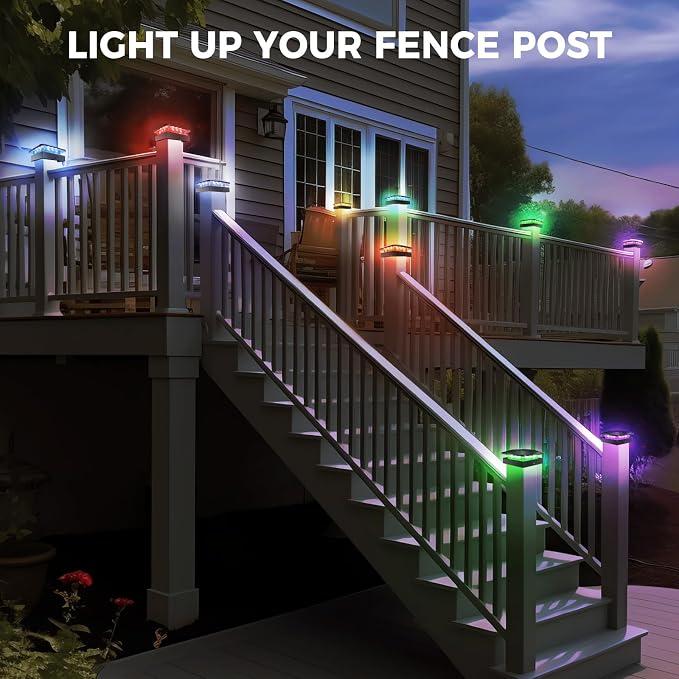 4x4 Solar Post Cap Lights RGB Color Changing, 16 Pack Outdoor LED Fence Light Solar Powered Waterproof, Wood/Vinyl Posts Top Lighting for Outside Deck Yard Garden Patio