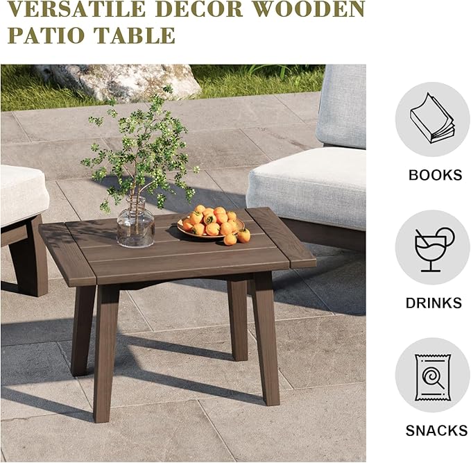 3 Piece Wood Patio Chair Outdoor Bistro Set, Outdoor Armchair All Weather Patio Sofa Furniture Backyard Conversation Sets with Wooden Side Table, Beige