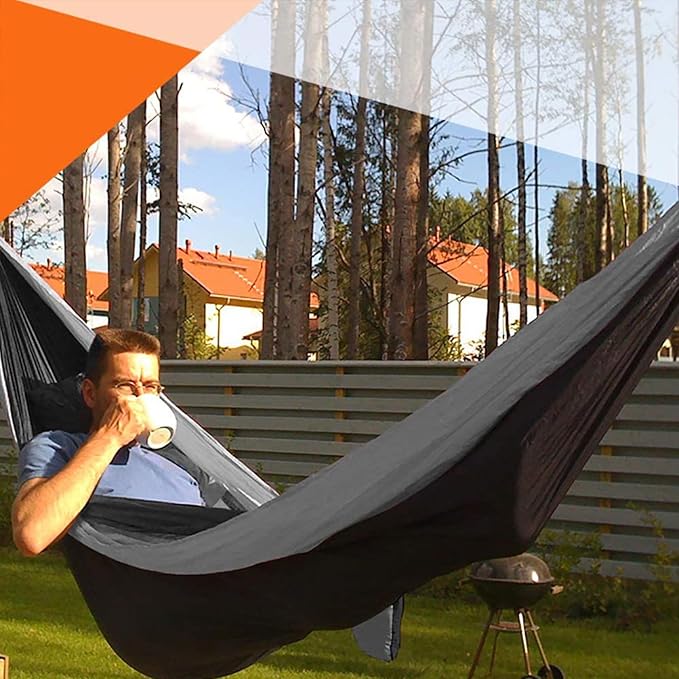 BNEI Outdoor Hammock, Double Hammock, Rope and Storage Bag Included, Suitable for Patio, Park, Outdoor Camping (Yellow with Green)