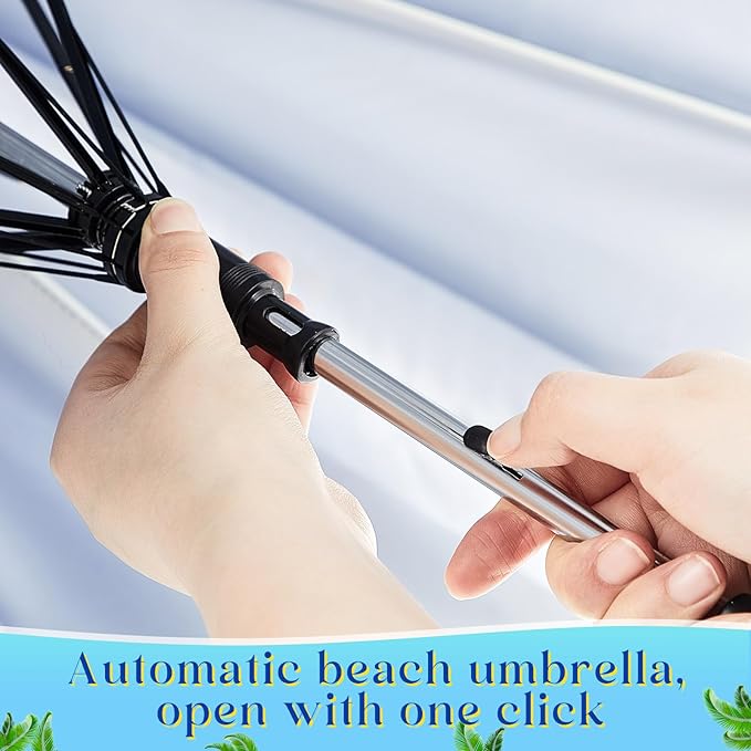 Buryeah 2 Pcs Beach Chair Umbrella Automatic with Universal Adjustable Clamp 44" UPF 50+ Portable Clamp on Beach Chair for Wheelchair Patio Golf Carts Camping