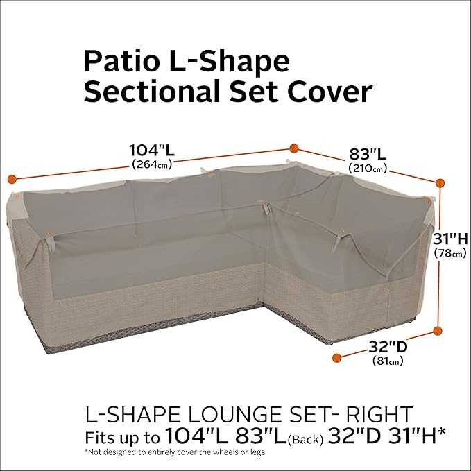 Classic Accessories Storigami Water-Resistant 104 Inch Easy Fold Patio Right-Facing Sectional Lounge Set Cover, Goat Tan, Patio Furniture Covers