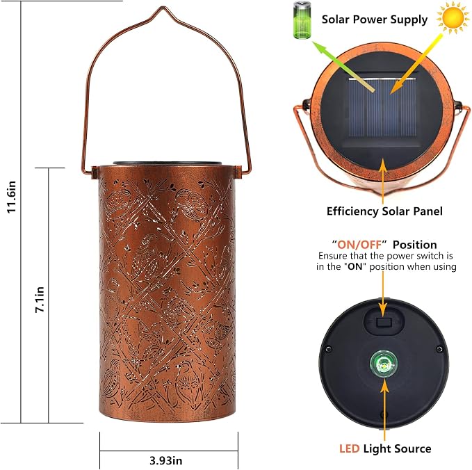 Solar Cardinal Lanterns Outdoor Hanging Decor Lantern,Waterproof Hollow Out Metal Decorative Garden Light,Graceful Decoration for Patio,Yard,Landscape,Walkway,Festival