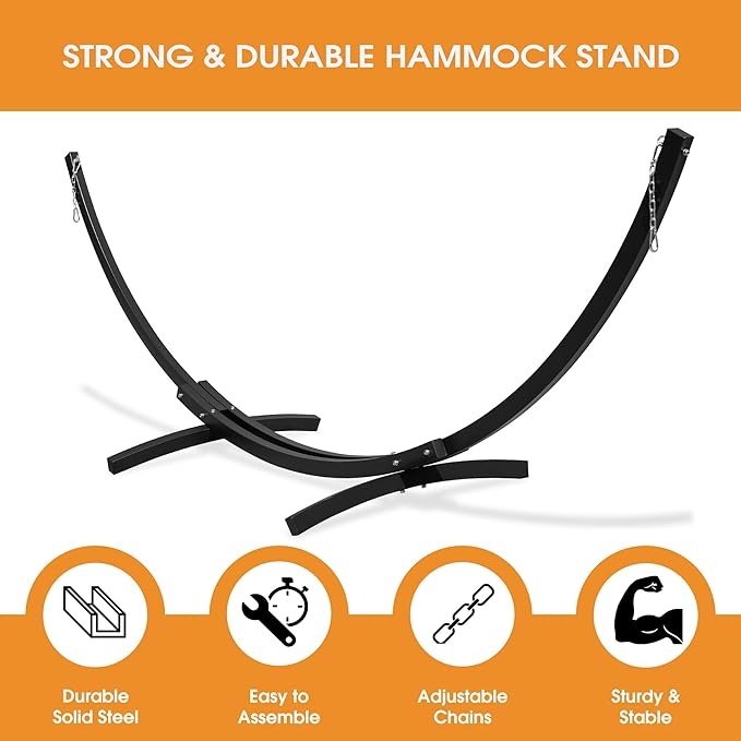 Lazy Daze Hammocks 12 FT 2 Person Double Quick Dry Olefin Blend Hammock with Curved Steel Heavy Duty Stand for Outside, Backyard, Patio, 450 Lbs Capacity, Khaki