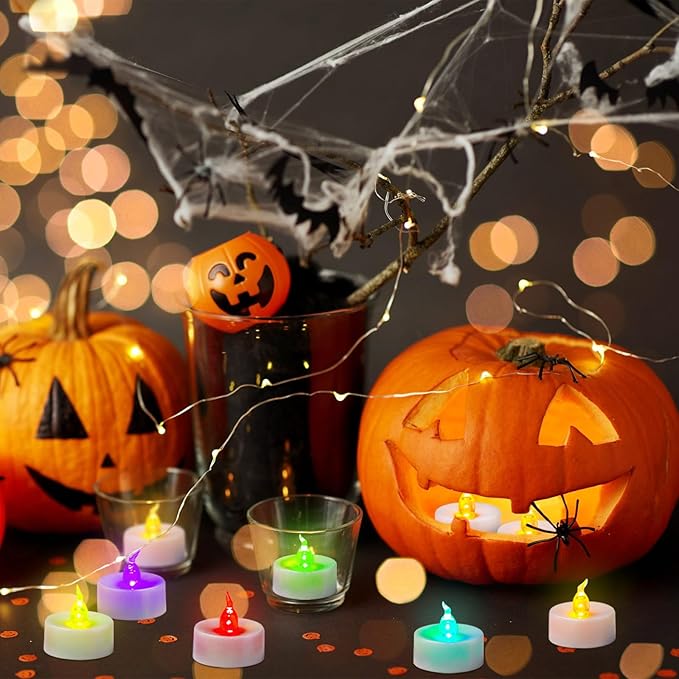 48 Pack Fast Color Changing Tea Lights Battery Operated, Flameless Flickering Electric Colored TeaLights, Flicker LED Colorful Votive Candles Bulk for Christmas Party Halloween Home Decorations