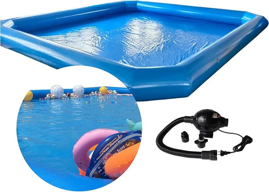 INTBUYING Inflatable Water Pool 23x23x1.8ft PVC Inflatable Swimming Pool for Play Water Walking Ball Wading Pool with 800W Blower for Family Summer Outdoor Garden Water Play
