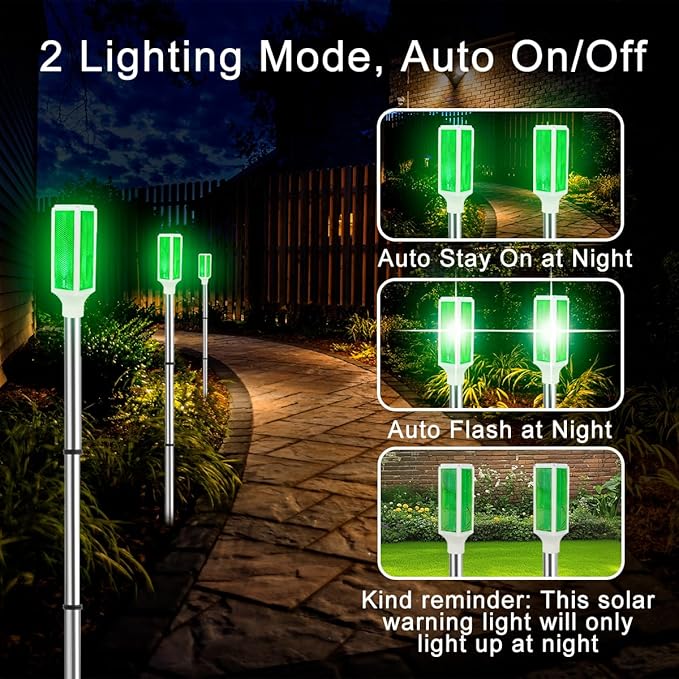 Aolyty Solar Lights Outdoor, Waterproof Driveway Markers Reflective, Warning Flash Light with 2 Lighting Modes, LED Solar Light 4 Pack for Parking Lots, Yard, Sidewalk, Stop Sign, 30 Inches (Green)