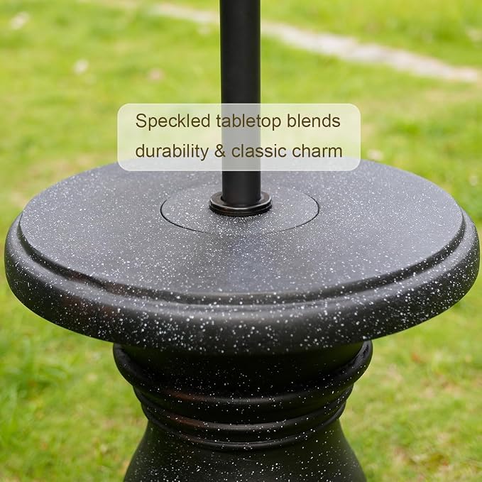 Outdoor Patio Umbrella Side Tables, Heavy Duty Table with Umbrella Hole for Porch, Umbrella Stand Base with Hand-Turn Tightening Knob, Garden Coffee Table, Black