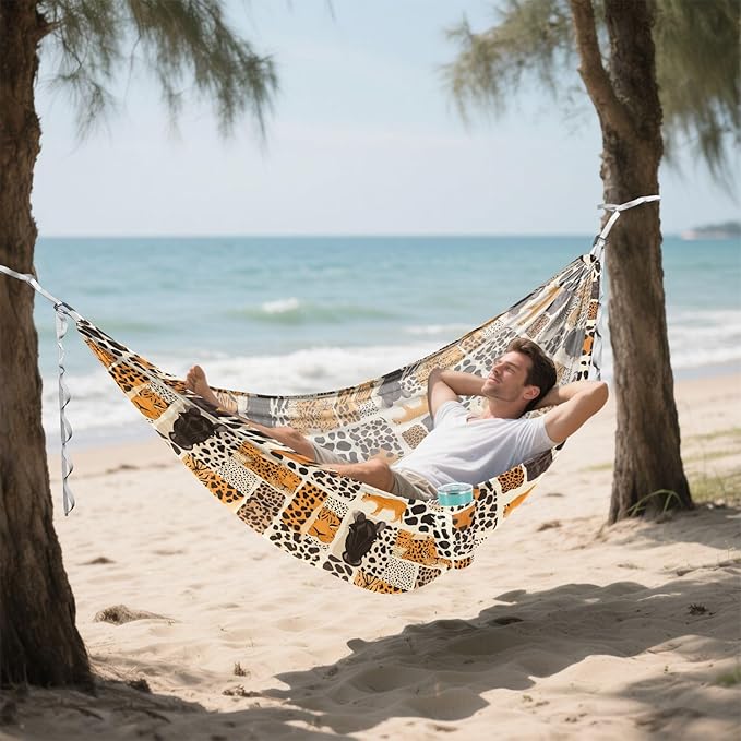 Camping Hammock Outdoor Hammocks for Outside Leopard Zebra Tiger Animal Skins Beach Trees Portable Lightweight with Pockets Tree Straps Indoor