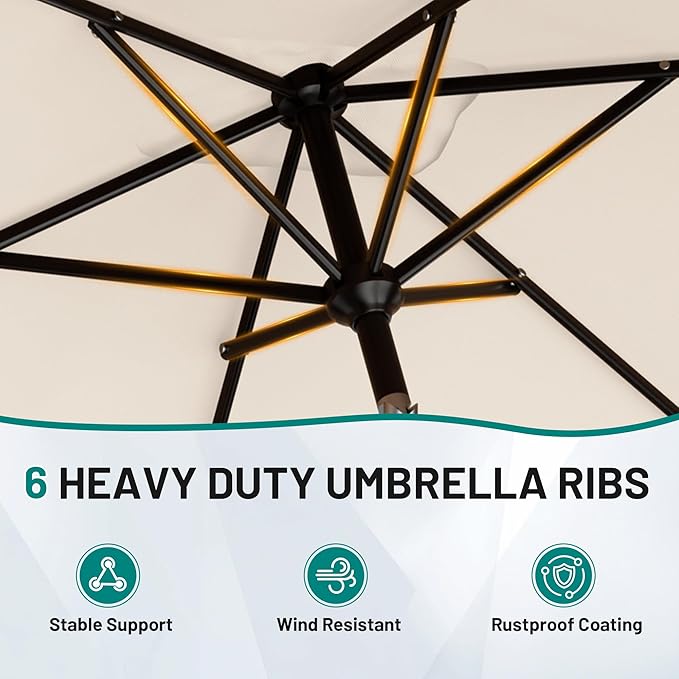 AreShark 6.5 x 10 FT Rectangular Valance Patio Umbrella, Outdoor Umbrella with Tilt and Crank, Market Table Umbrellas W/ 6 Ribs UV Protection for Garden, Deck, Backyard Pool, Cream White