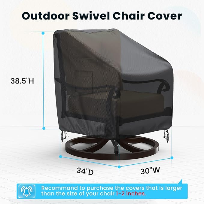 Outdoor Swivel Lounge Chair Cover, 2 Pack Waterproof Outdoor Chair Covers, Heavy Duty Patio Chair Covers for Outdoor Furniture, 30" W×34" D×38.5" H, Black