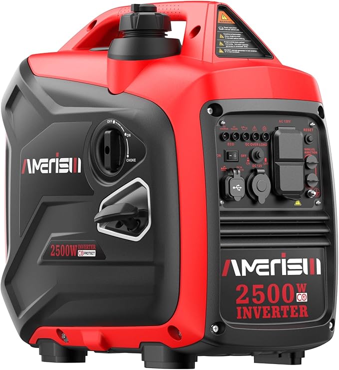 AMERISUN 2500W Gas Powered Portable Inverter Generator, Quiet Generator with CO Sensor, EPA Compliant for Camping, Home Backup, Emergency, Tailgating