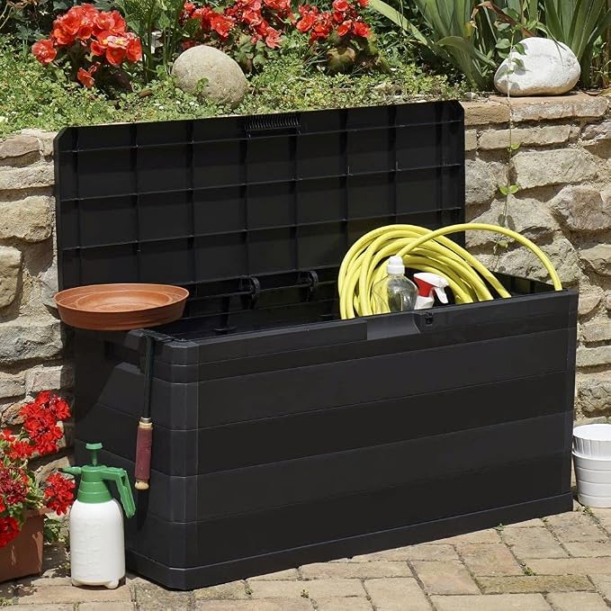 (Fast Shipments) Deck Box Cover Waterproof Patio Storage Box Cover Outdoor Back Yard Large Deck Storage Box Covers Protector for Winter Garden Storage Box Black 46.1"x17.7"x22"