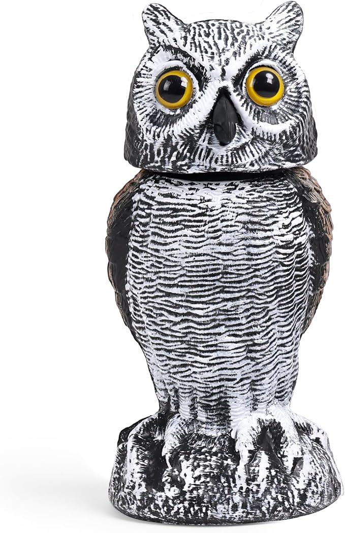 OFFO Fake Owl, Owl Statue for Garden and Yard Decoration, Weatherproof Plastic Rotating Head Outdoor Owl Decor for Porch Pool Patio Yard, 10-Inch Height, Short Ear Owl