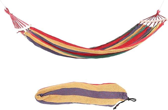 Camping Hammock Lightweight Portable Canvas, 86.6x31.5 Inch, Blue with Color Stripe - Hardwood Spreader Bar, Easy Setup, Ideal for Outdoor Travel and Hiking (Red)