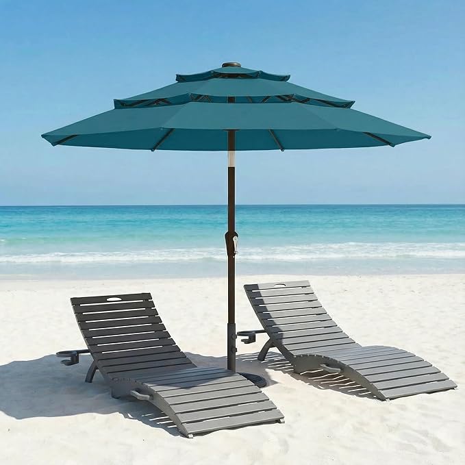 10ft Patio Umbrella, 3 Tier Outdoor Market Table Umbrellas with 8 Fiberglass Ribs and Push Button Tilt, Windproof, Vented Canopy, UV Protection for Deck, Pool, Backyard