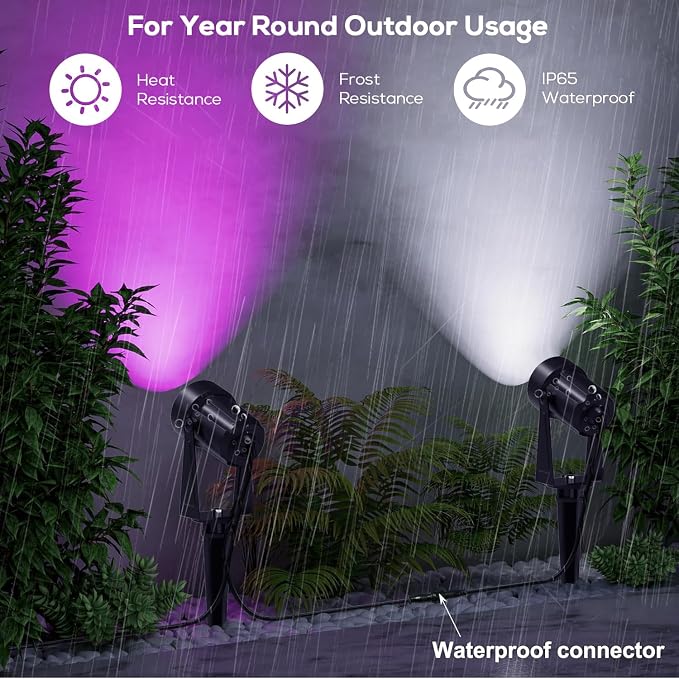 SUNTHIN 4 Pack Outdoor RGBW Landscape Lights, Color Changing Spot Uplights | Dusk to Dawn Sensor Controller with Remote, IP65 Waterproof Outdoor LED Yard Lights for Garden, Trees & Pathway