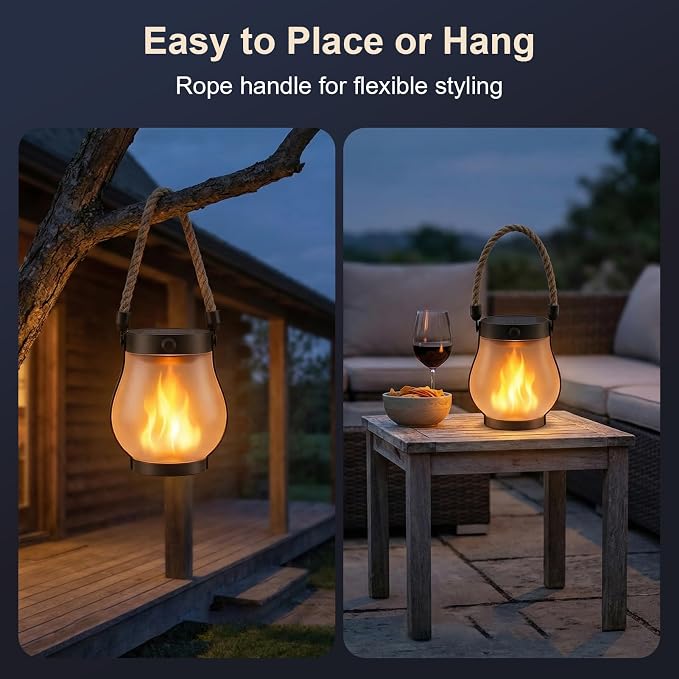 Solar Lanterns Outdoor Waterproof 8-Pack, Flickering Flame Effect | Rechargeable lanterns with USB-C charging, a decorative hanging design, and dusk-to-dawn use for patios, porches and gardens