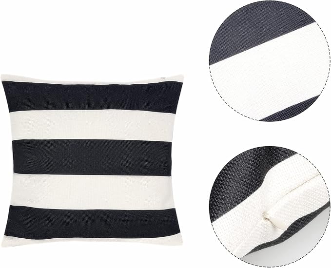 tiggell 2 Pack Waterproof Pillow Covers Outdoor Throw Pillowcases Decorative Garden Cushion Case for Home Garden Patio Couch Balcony Striped (Black & White, 16 * 16 inch)