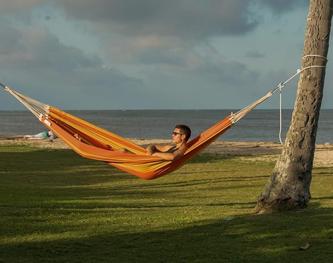 BYER OF MAINE Paradiso Hammock, Authentic Brazilian, Orange, Recycled Cotton/Polyester Blend, Double, 142" L x 68" W, Holds up to 400lbs