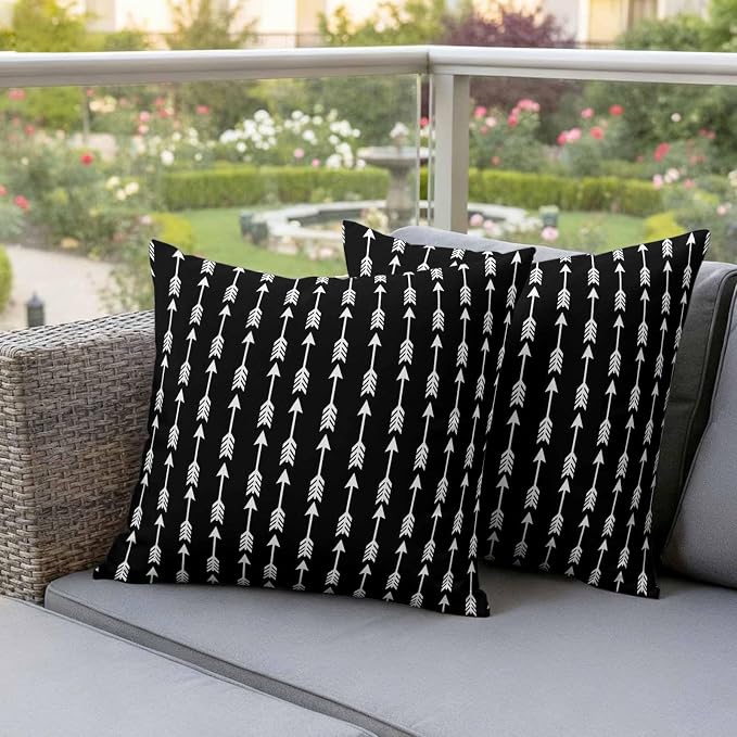 Arrow Outdoor Pillow Covers 26"x26" Set of 2, Abstract Rustic Western Tribal Geometric Arrow Black Waterproof Throw Pillow Covers for Patio Furniture, Decorative Cushion Covers for Porch