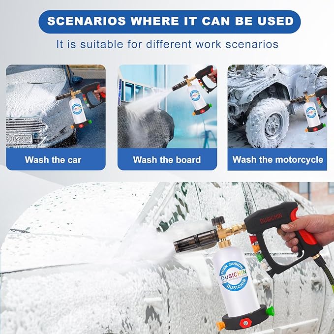 DUSICHIN Foam Cannon Snow Lance Pressure Washer Nozzle Tips Holder Container Base, 5 Power Washer Sprayer Nozzles 1/4" Quick Connect Soap Cannon 3000PSI Jet Wash DUS3001
