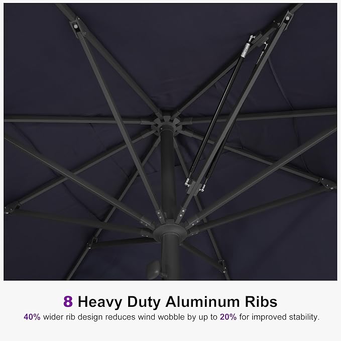 PURPLE LEAF 10' x 13' Rectangular Semi-Auto Outdoor Patio Umbrella Aluminium Market Umbrella Table Sun Umbrella with 2.36" Rod and 8 Sturdy Ribs for Deck Lawn Pool Garden, Navy Blue