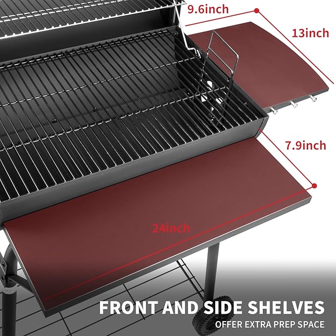 Kendane Barrel Charcoal Grill, Large Charcoal Grills with Front and Side Shelf, 627 Square Inches Cooking Grid, Outdoor BBQ Grill, Perfect for Backyard Camping, Patio Parties, and Picnics