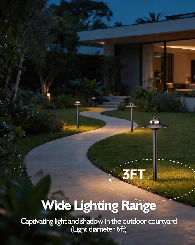 LITFIT Low Voltage Landscape Lighting, 3CCT (2700K/3000K/4000K) 12V 3.87W 83lm Pathway Lights, Oil Rubbed Bronze Die-Cast Aluminum Hardwired Walkway Light with Connectors for Garden Yard, 4 Pack