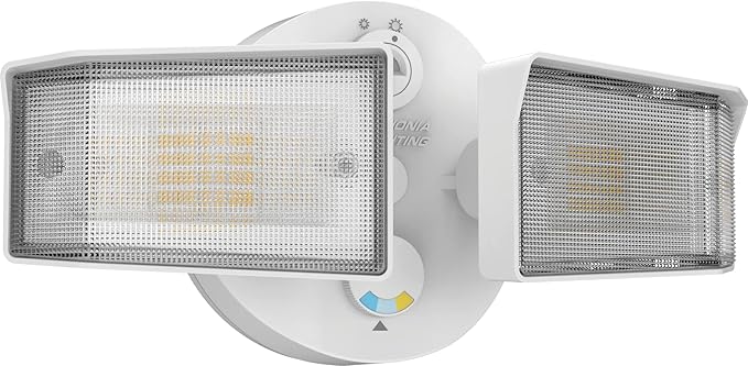 Lithonia Lighting HomeGuard 2-Light LED Outdoor Flood Lights, Outdoor LED Lights, Dusk to Dawn Sensor, Adjustable Lumens, Selectable Color, Square Heads, White (HGX LED 2SH ALO SWW2 120 PE WH M2)
