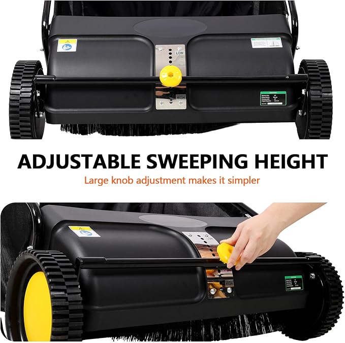 2026 Upgraded 26 Inch Push Lawn Sweeper | 4 Spinning Brushes & Adjustable Height for Deep Cleaning | Large 3.5 cu ft Bag for Leaves, Grass, Debris on Lawns & Driveways (26 Inch,Black)