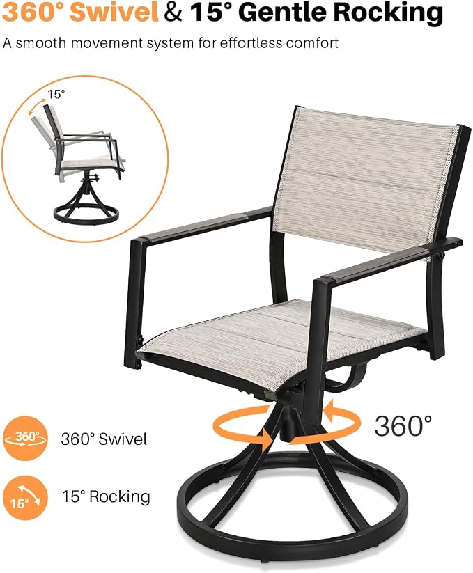 Extendable Patio Dining Set for 8, Never-Rust Aluminum Outdoor Dining Set with 2 Swivel Chairs, Expandable Dining Table and 6 Double-Layer Textilene Chairs, Patio Furniture Set, Limed Oak