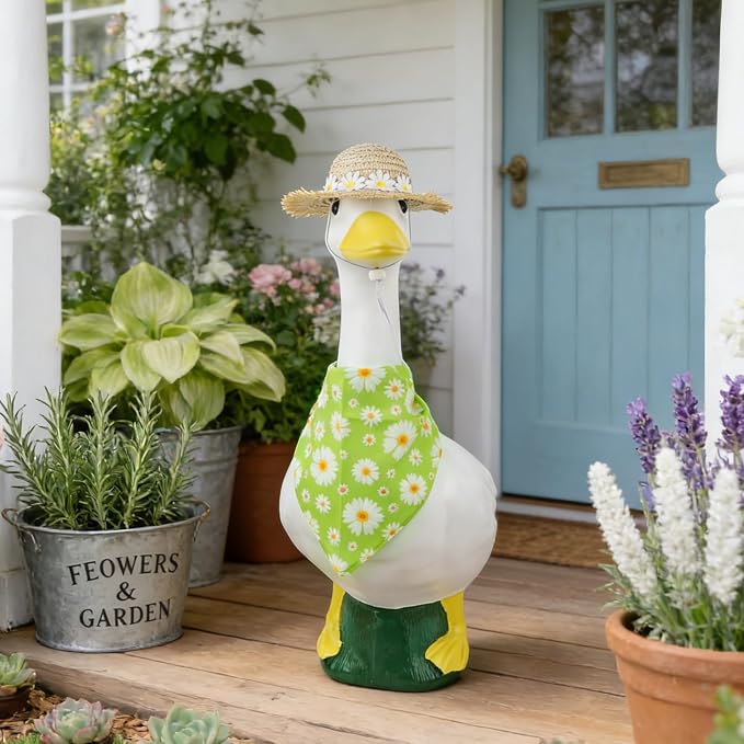 Mason Life Porch Goose Outfits, 5PCS Daisy Flower Accessories | 1 Yellow Floral Hat & 4 Bib for 23" Lawn Goose Statue Outdoor Garden Yard Spring Summer Decor