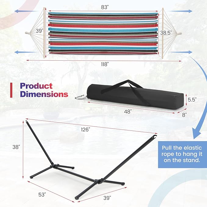 Tangkula Hammock with Stand, 10.5Ft Space Saving Steel Hammock Stand with Cotton Hammock & Carrying Bag, Indoor Outdoor Hammock Combo for Backyard, Patio, Porch