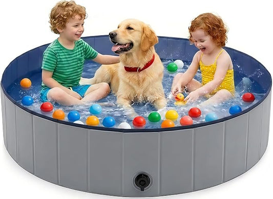 Eooqi Foldable Dog Pool, Collapsible Pet Bath Tub & Kiddie Wading Pool, Portable Hard-Side Dog Swimming Pool for Puppies, Small & Medium Dogs, Cats and Kids (Gray, 48"-L)
