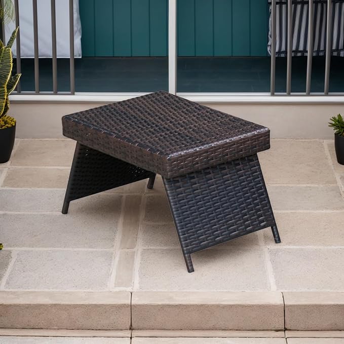 Outdoor Patio Coffee Table Foldable All Weather Tea Table Rattan Patio Table Folding PE Woven Wicker End Table, 23" D x 16" W x 16" H Dark Brown