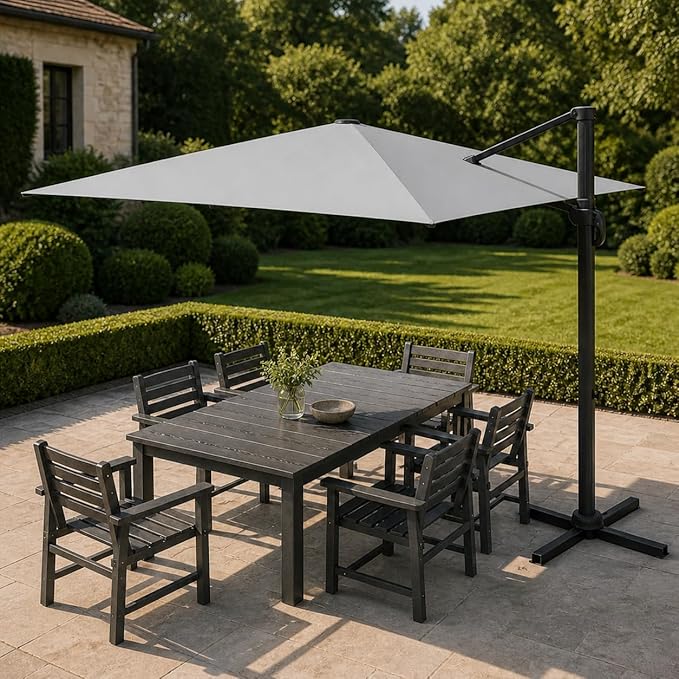 Kingdura 10x10 FT Cantilever Patio Umbrella with Base Included, Large Square Aluminum Offset Outdoor Pool Umbrella, 360° Rotation & 4-Position Tilt, UV Protection for Deck Backyard (Light grey)