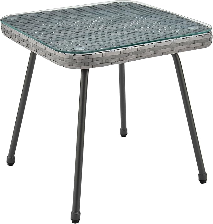 Manhattan Comfort Cannes 3-Piece Patio Conversation Set, Outdoor Furniture | Includes Modern Cushioned Rope Wicker Chairs & End Table, Removable & Washable Cushions, Tempered Glass Tabletop, Cream