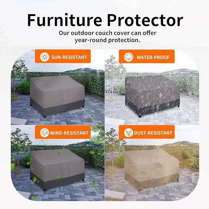 Easy-Going Waterproof Outdoor Sofa Cover - Heavy Duty 2 Seater Outdoor Loveseat - Windproof Patio Furniture with Air Vent (60Wx35Dx35H inch, Gray/Dark Gray)