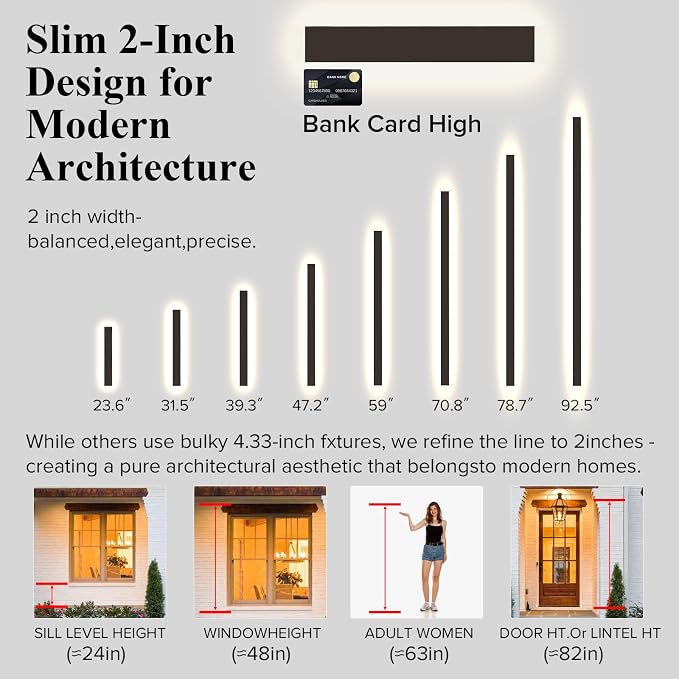 Modern Outdoor Wall Lights, 79 in Outdoor Wall Sconce with Remote 2700-6500K Dimmable, Black Waterproof Linear Exterior Wall Light Fixture for House Garage(2 Pack)