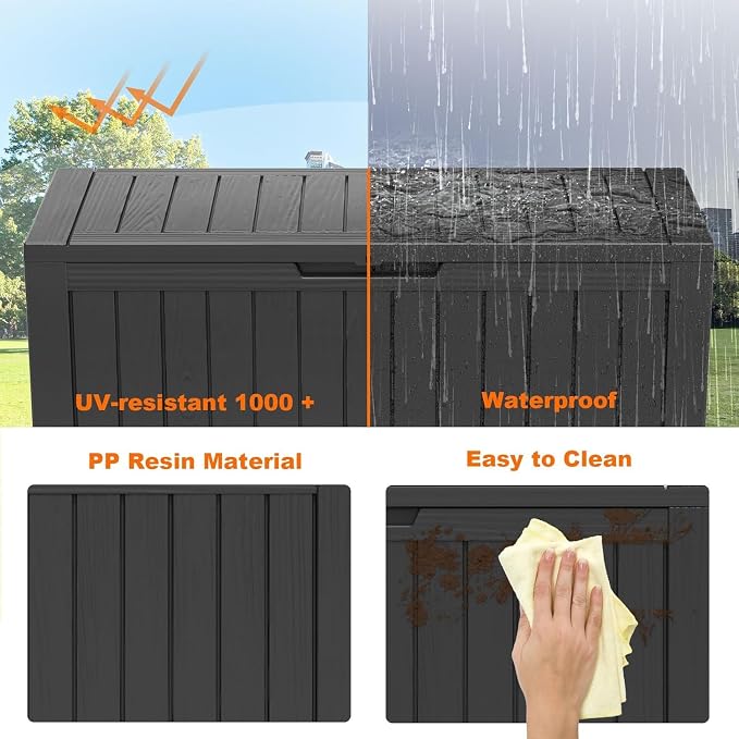 PatioZen 80 Gallon Resin Deck Box, Lockable Outdoor Storage Box for Patio Cushions Storage Furniture,Garden Tools, Pool Supplies, Weatherproof and UV Resistant (Black)