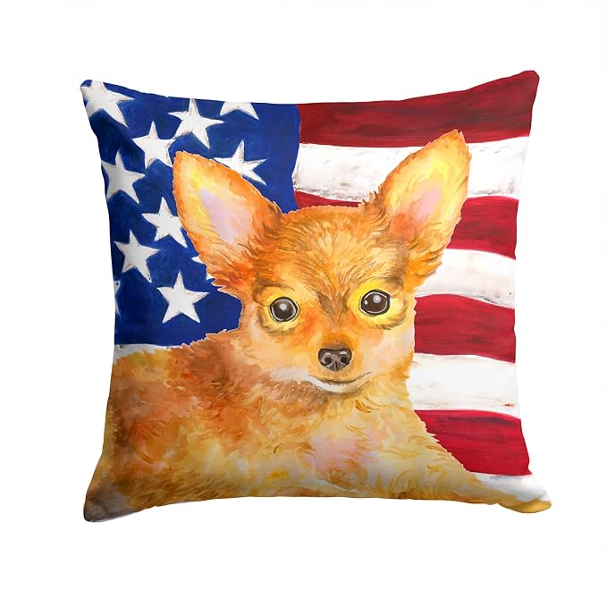 Caroline's Treasures BB9722PW1414 Toy Terrier Patriotic Fabric Decorative Pillow Machine Washable, Indoor Outdoor Decorative Pillow for Couch, Bed or Patio, 14Hx14W