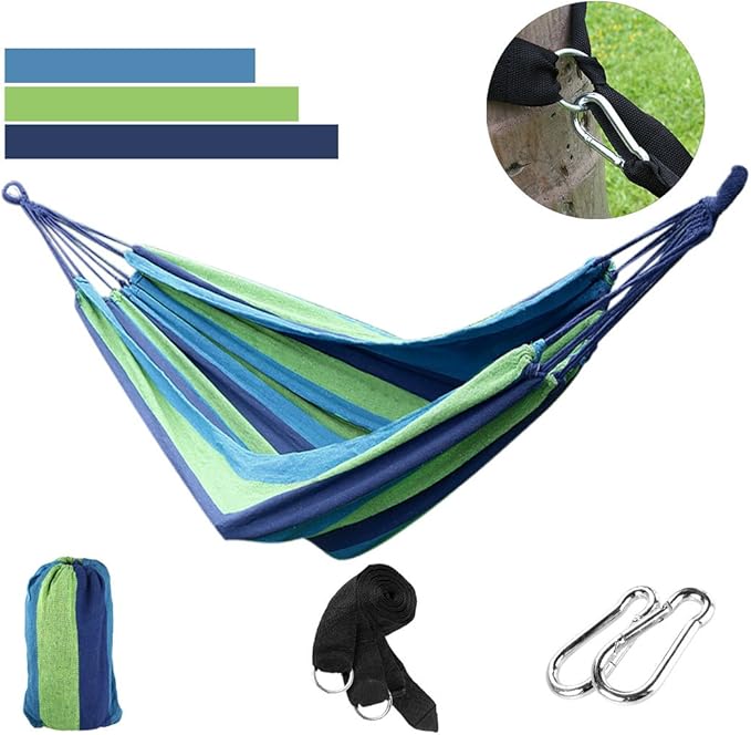 Ruilogod Single/Double Hammock Portable Swing Hanging Bed for Backyard, Park, Outdoor and Indoor Use, Free Carrying Bag Included Blue 200cm x 80cm Combo B (id: fdb 5d5 23b 2bc a79