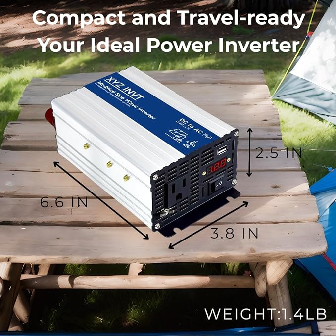 500W Power Inverter 12V DC to 110V 120V AC, Peak Power 1000W with 1 AC Outlet & 1 USB Port & LED Display for Car RV Emergency Backup Power Camping Solar System Off-Grid Over 90% Efficiency
