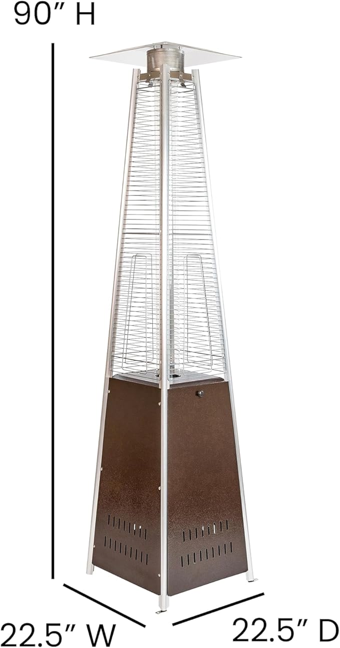 Flash Furniture Outdoor Patio Heater with Wheels - Bronze - 42,000 BTU - 7.5 Feet Tall - Stainless Steel - For Residential and Commercial Use, 90" High, Bronze