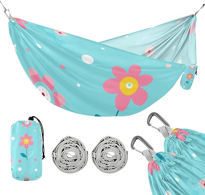 Blue and Pink Lovely Flowers 330lb Capacity Hammocks Fabric Hammock for Patio Backyard Lounge Base Base de hamaca para adultos