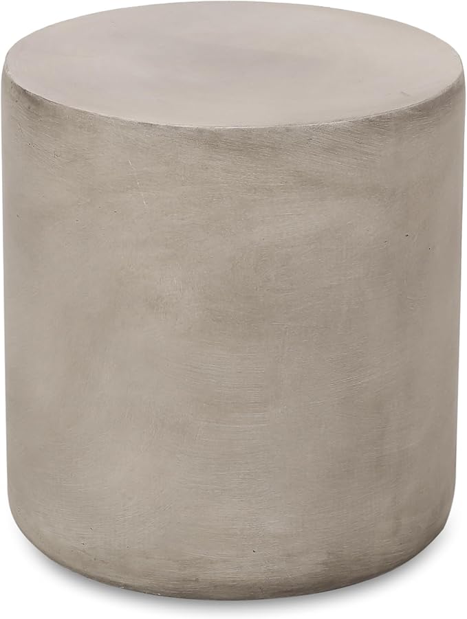 Outdoor Side Table Faux Marble End Table Faux Stone Travertine Small Coffee Table for Indoor Outdoor, Garden Stool Plant Stand for Porch, Backyard Patio 15.75"*16" Cylindrical Grey